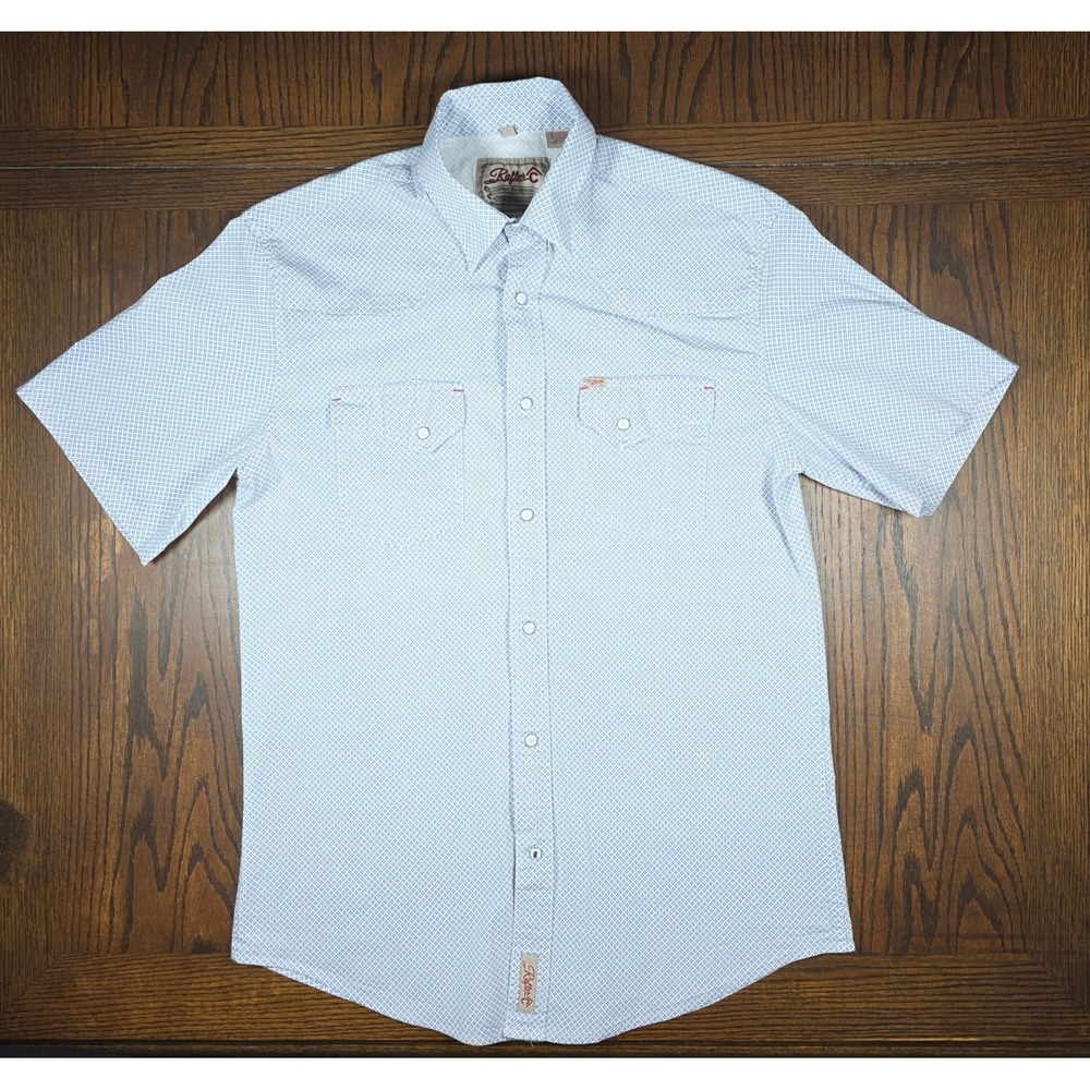 Rafter C Cowboy Collection Mens Blue Geometric Snap Front Western Shirt Large